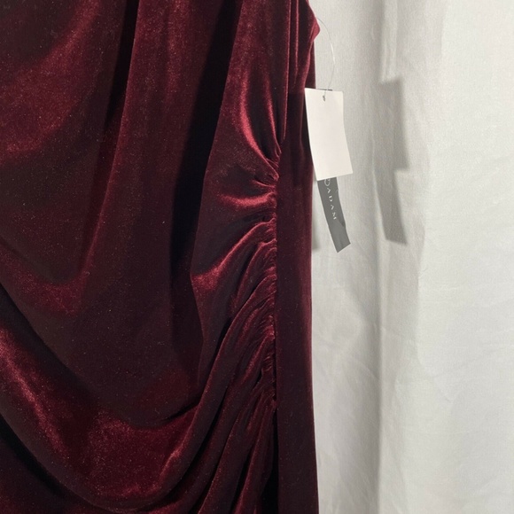 NWT‎ $219 Betsy & Adam Ruched Velvet High Slit Gown in Burgundy [SZ 16W ] - Picture 9 of 16